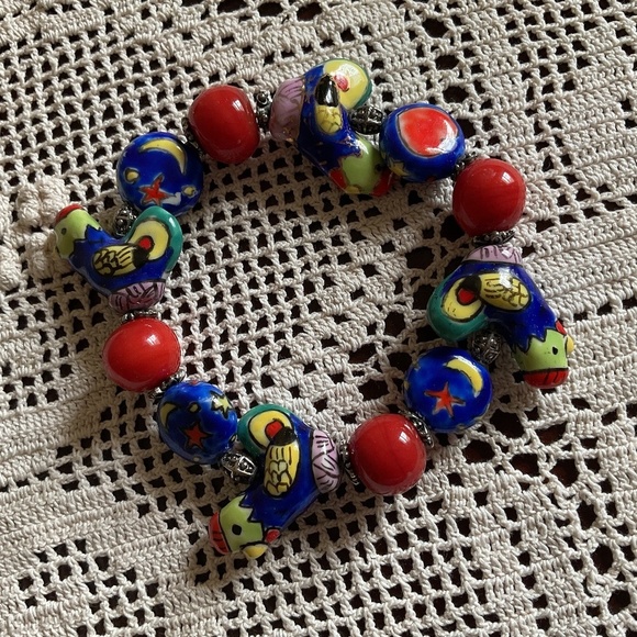 NWOT CERAMIC HAND MADE MULTICOLOR BEADS STRECH BRACELET - Picture 11 of 11